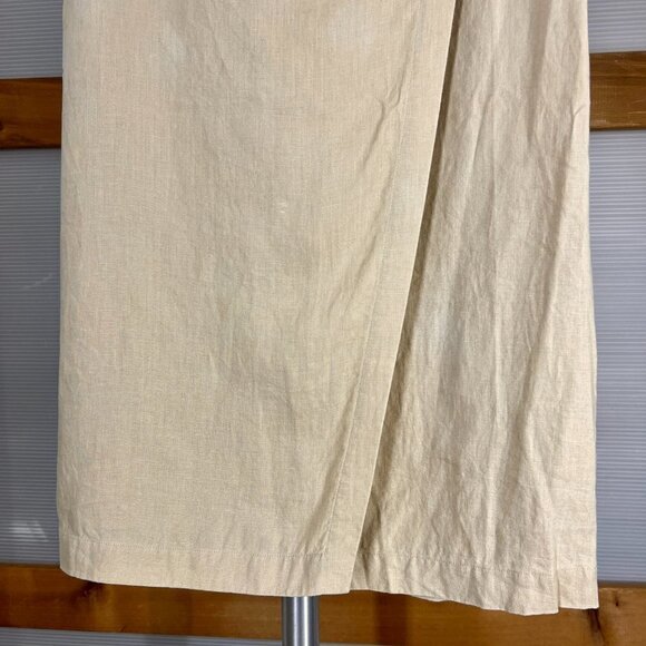 Eileen Fischer Tan 100% Linen A-Line Faux Wrap Midi Skirt Sz S - Picture 4 of 12